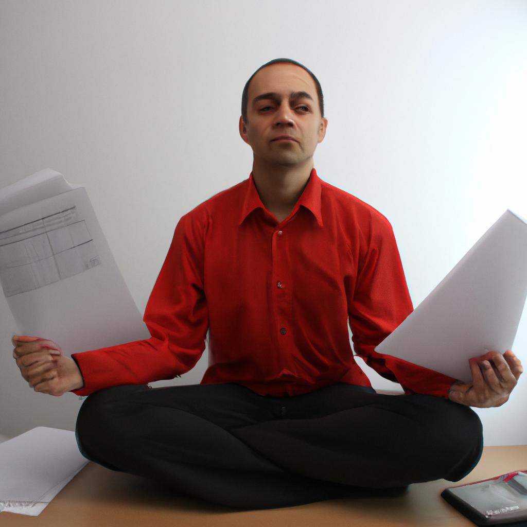 Person meditating with financial documents