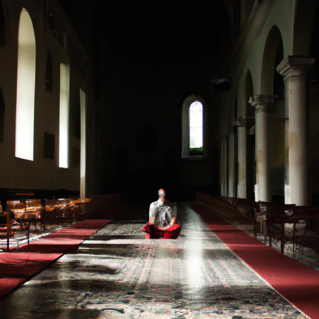 Person meditating in a church